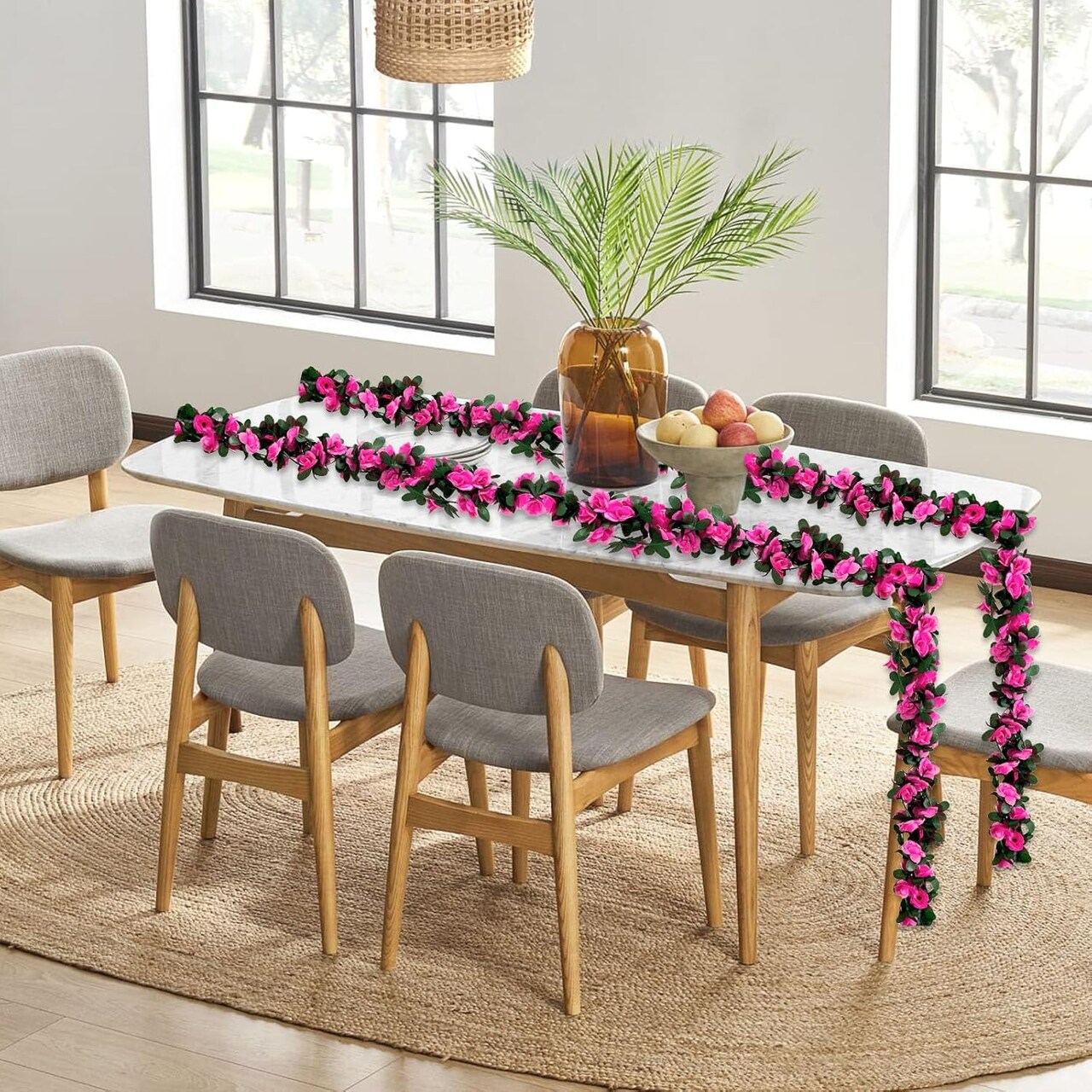 8Pcs 63Ft Fuchsia Rose Garland, Fake Flower Vines, Artificial Vine Flowers, Rose Hanging Garland for Party Wedding, Garden, Room Table, Christmas, Backdrop Wall Arch Decor